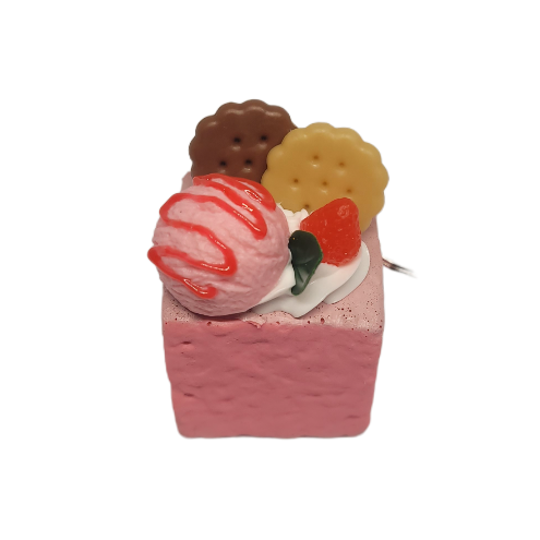 Strawberry Cube Cake Keychain